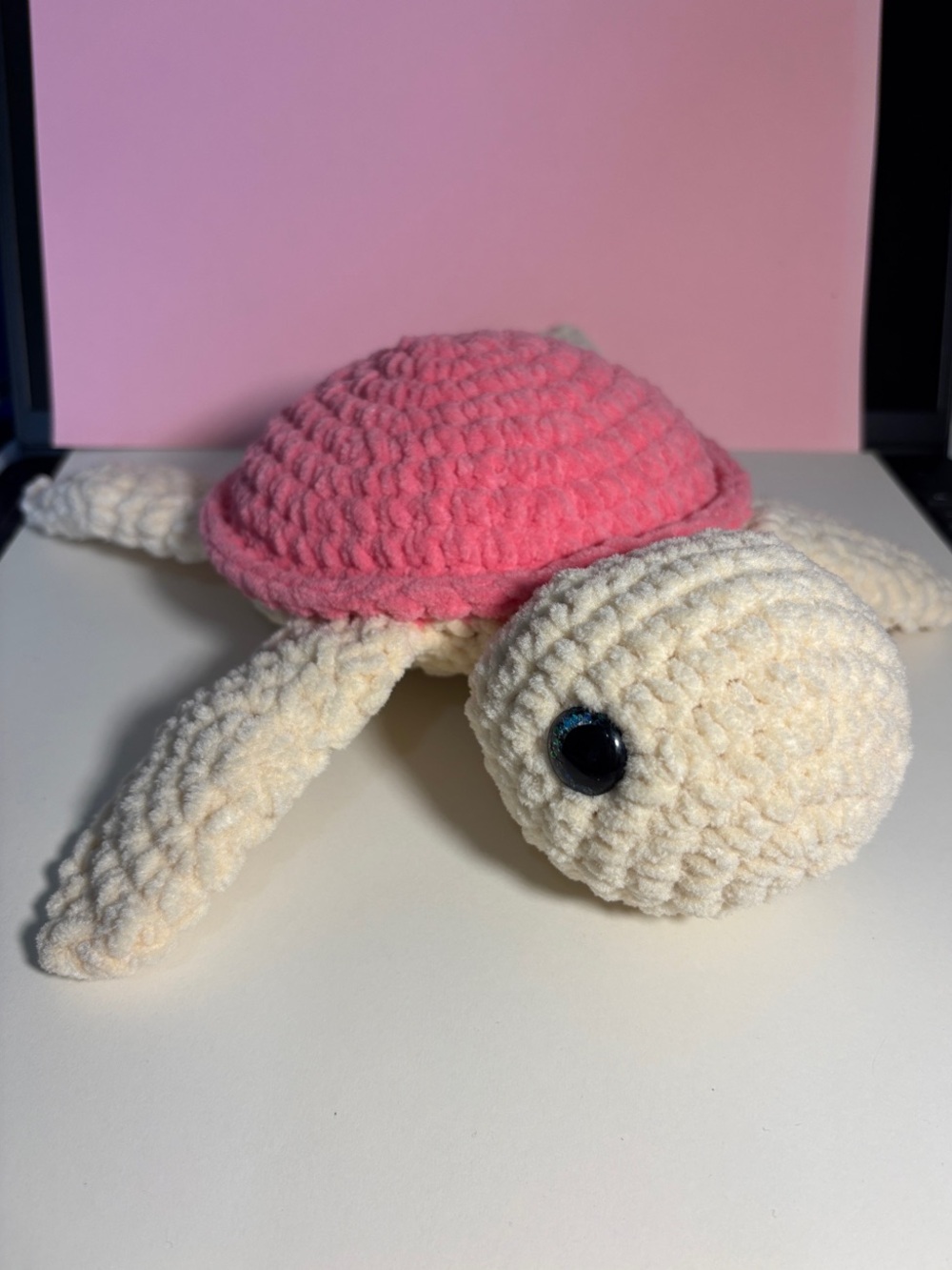 Sea Turtle crochet stuffie- Pink Shell, Cream Body